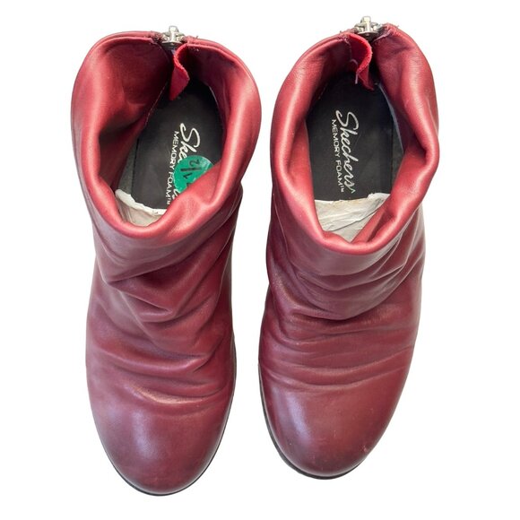 SKECHERS Women’s Boots Burgundy Leather Slouchy Ankle Cuffed Rear Zip Size 7.5M - Picture 3 of 13